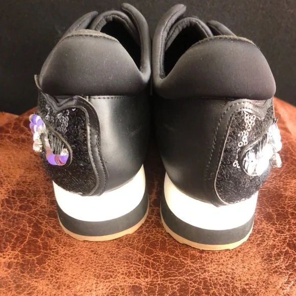 Embellished Karl Lagerfeld Black Slip-on Leather Sneakers Size 10M - Picture 7 of 10